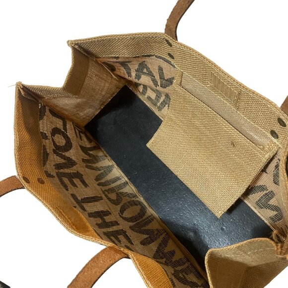 Eco-Friendly Jute Tote Bag With Leather Handles Brown environmental theme Small - Picture 2 of 8